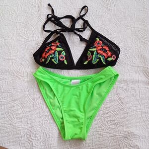 Xhilaration Women's Embroidered Print Lace-Up Bikini Set Size (M) Y (XS)